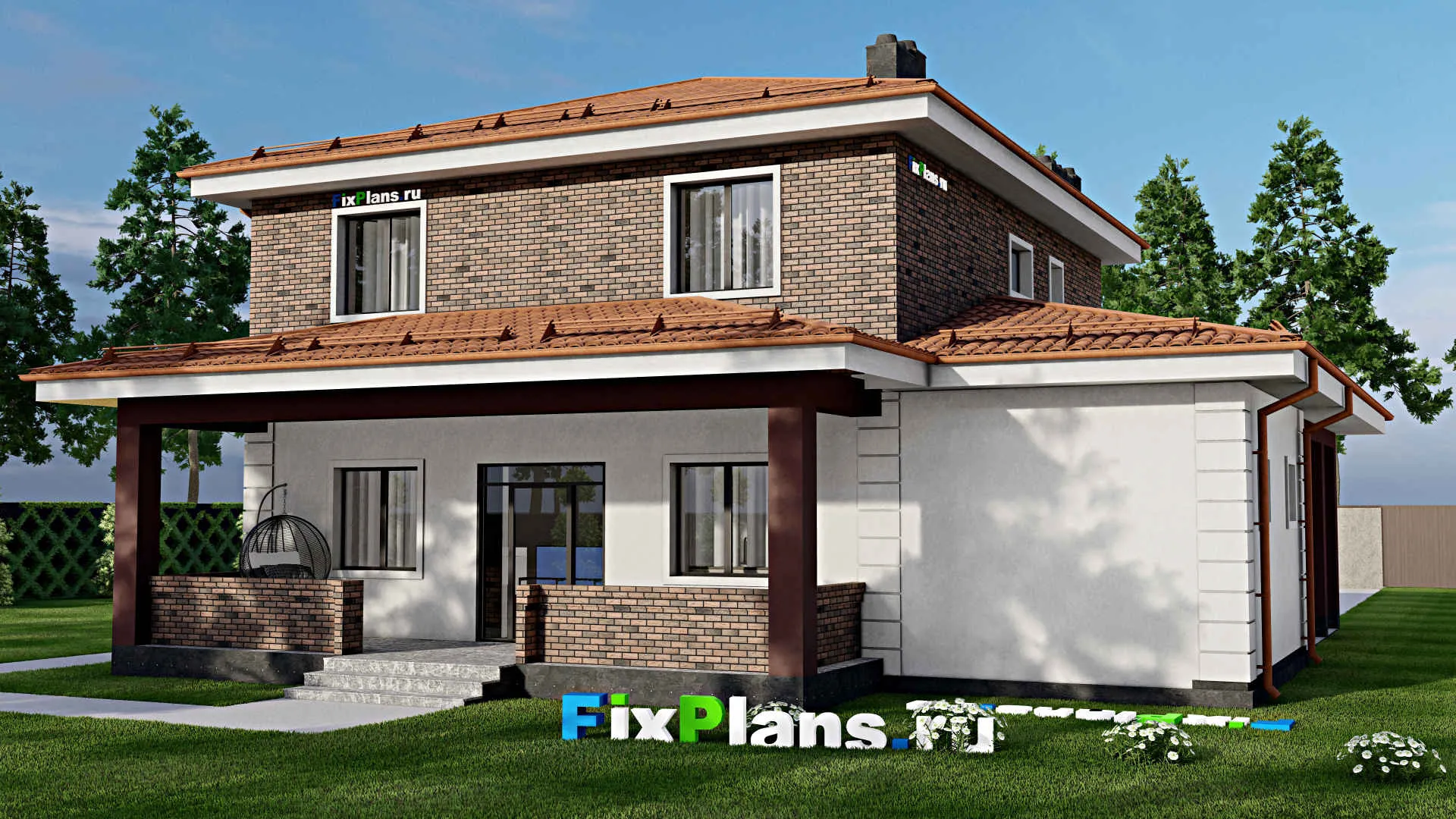 F-8360 - Проект двухэтажного дома 15 на 16, площадью 220 м² с террасой и 3 спальнями