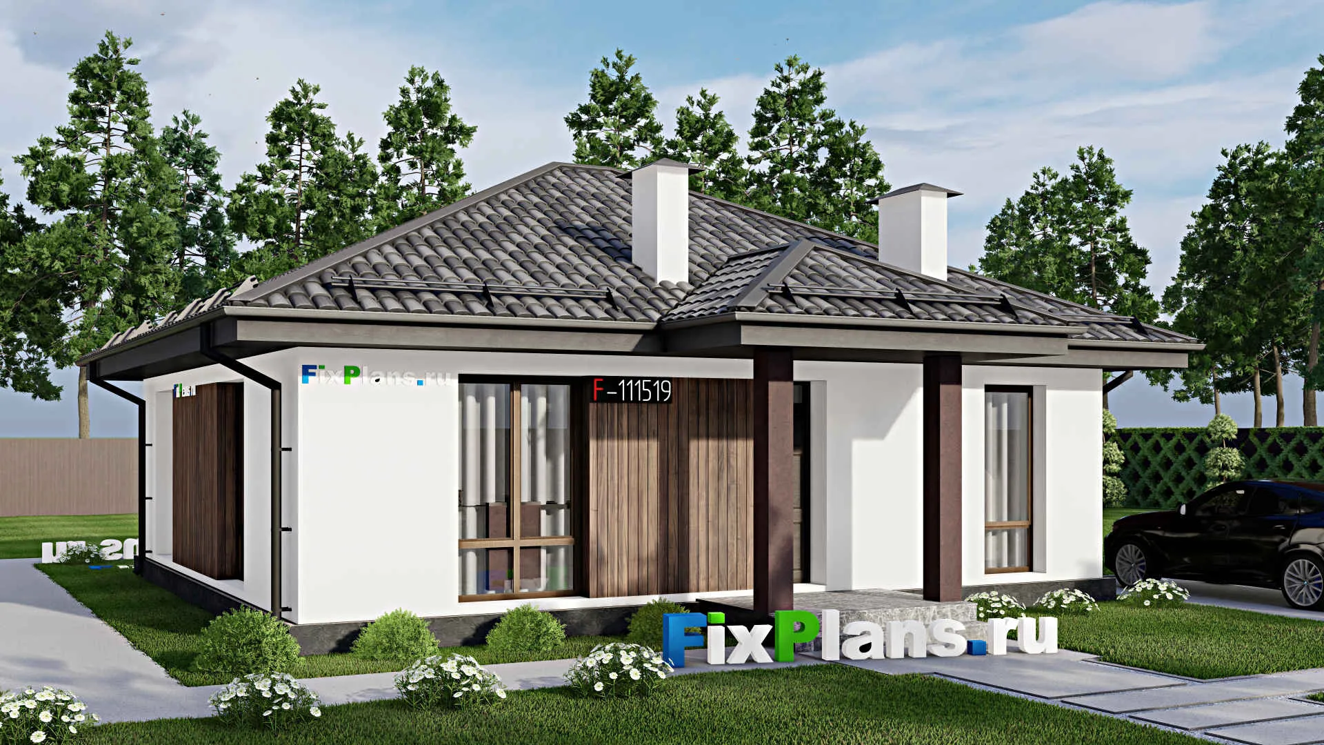 F-11519 - Проект одноэтажного дома 11 на 12, площадью 90 м² с 3 спальнями