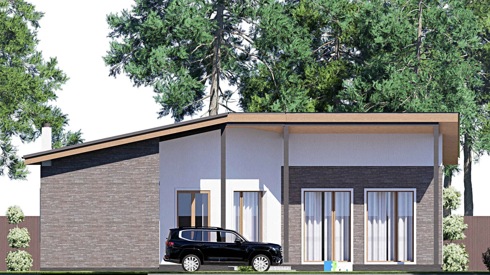 F-20006 - Проект одноэтажного дома 17 на 32, площадью 290 м² с террасой, баней и 3 спальнями