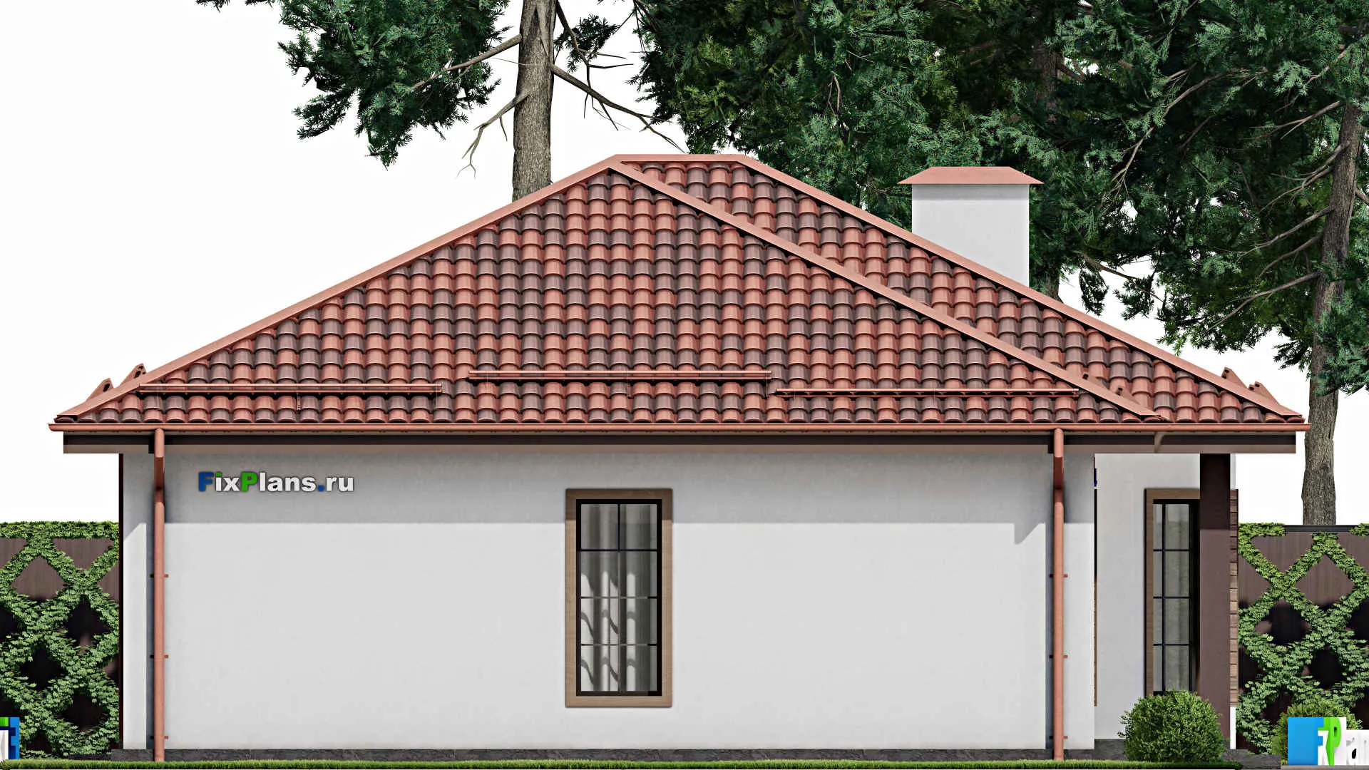 F-8432 - Проект одноэтажного дома 12 на 15, площадью 140 м² с террасой и 3 спальнями