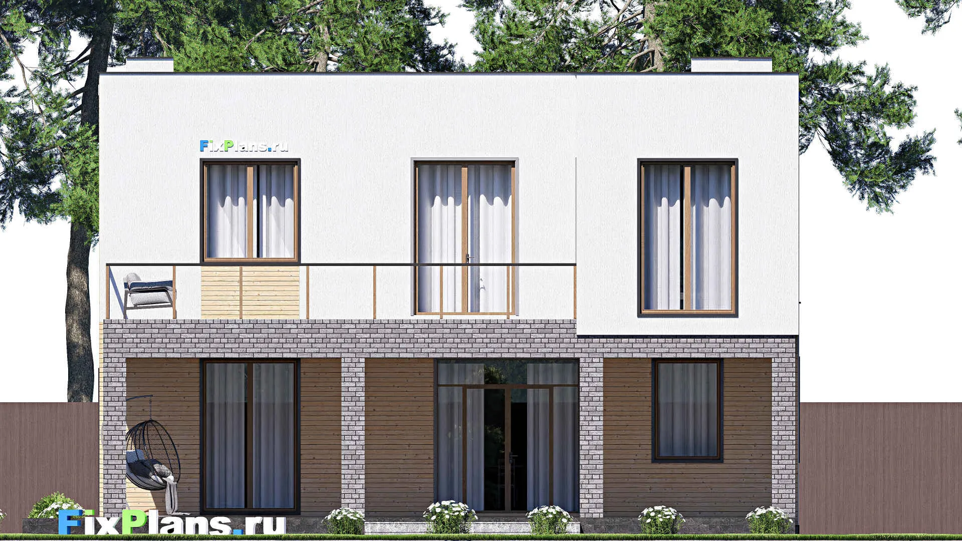 F-17567 - Проект двухэтажного дома 14 на 20, площадью 310 м² с террасой, балконом, гаражом на 1 машину и 2 спальнями