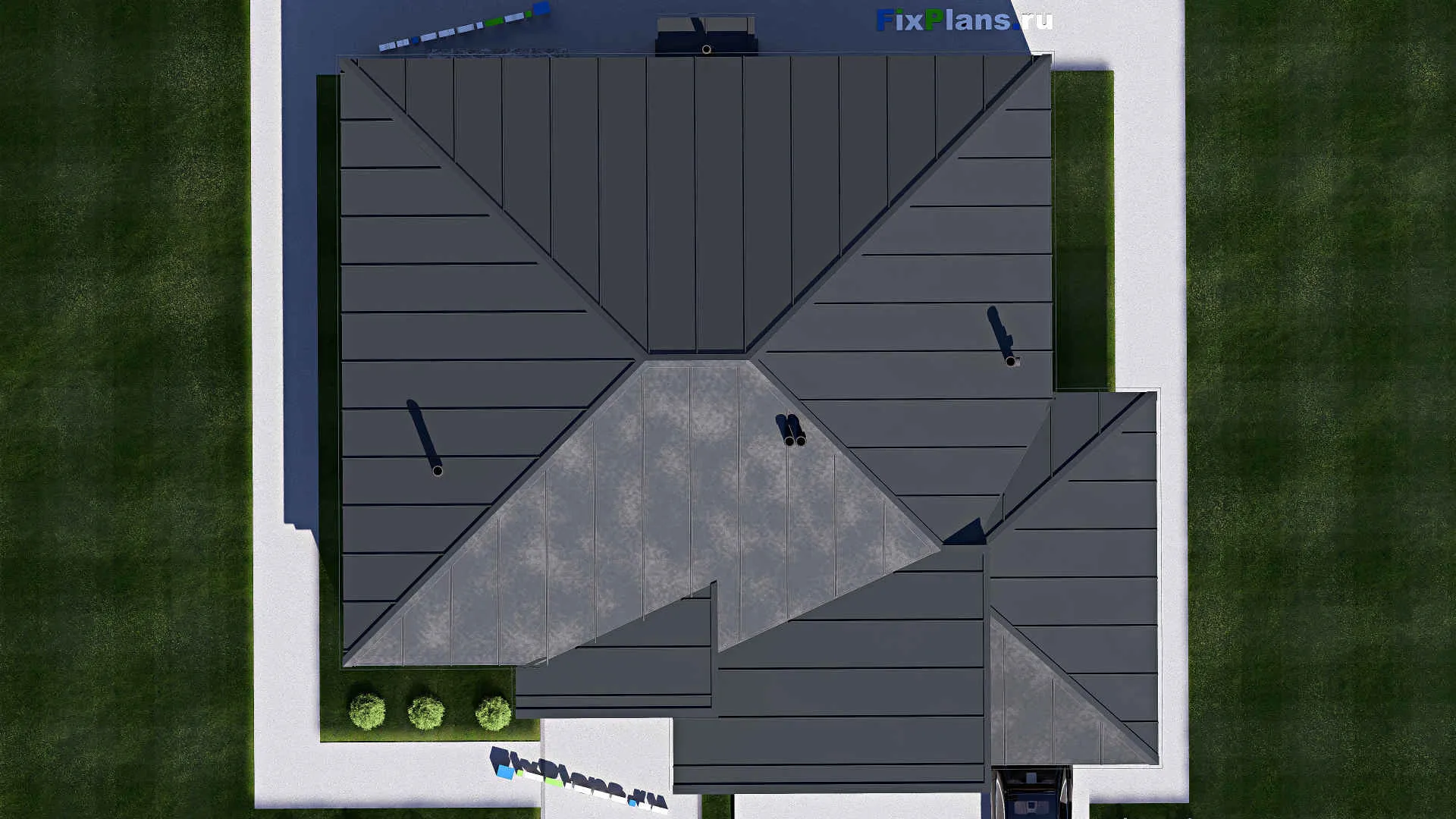 F-20465 - Проект одноэтажного дома 17 на 18, площадью 200 м² с террасой, гаражом на 2 машины и 3 спальнями