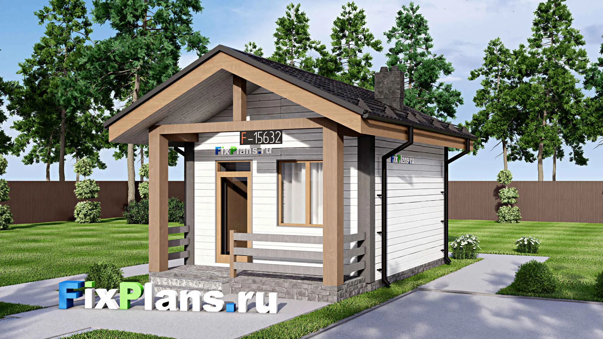 F-15632 - Проект бани 5 на 8, площадью 30 м² с терассой