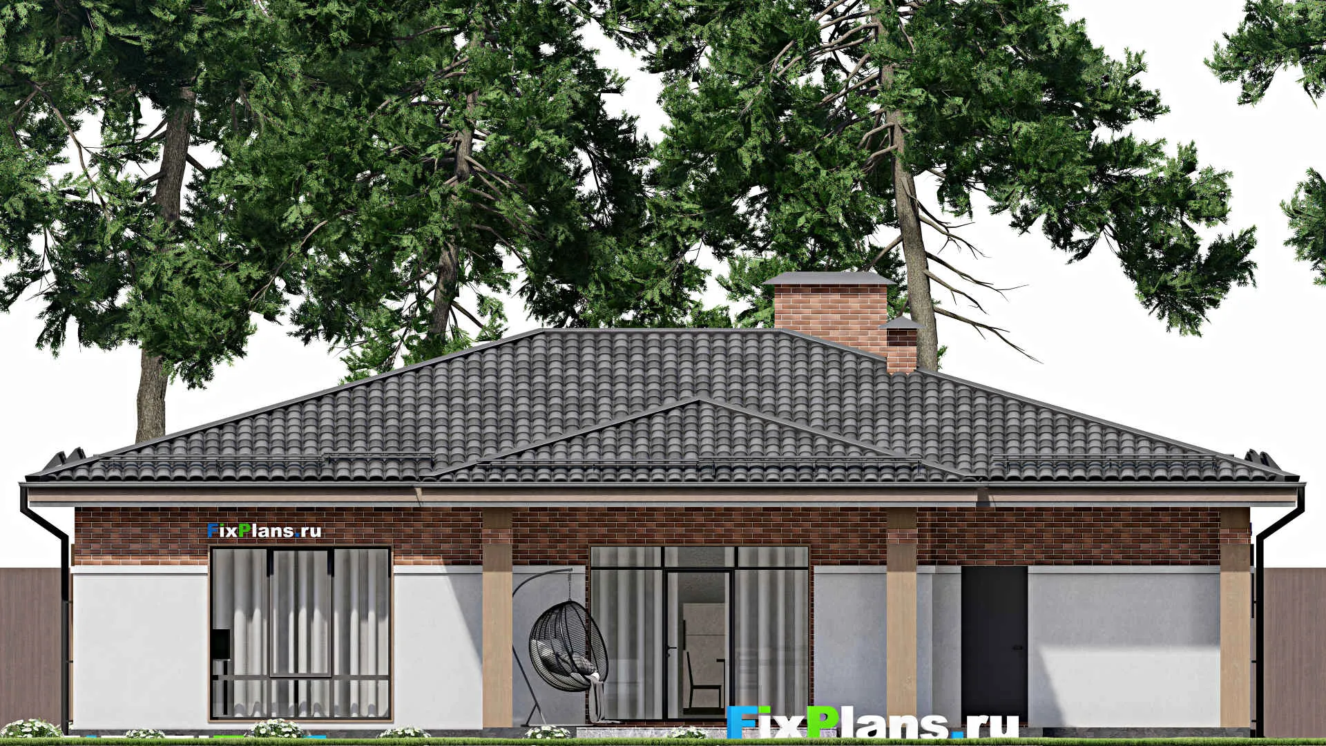 F-8045 - Проект одноэтажного дома 13 на 16, площадью 170 м² с террасой, гаражом на 1 машину и 3 спальнями