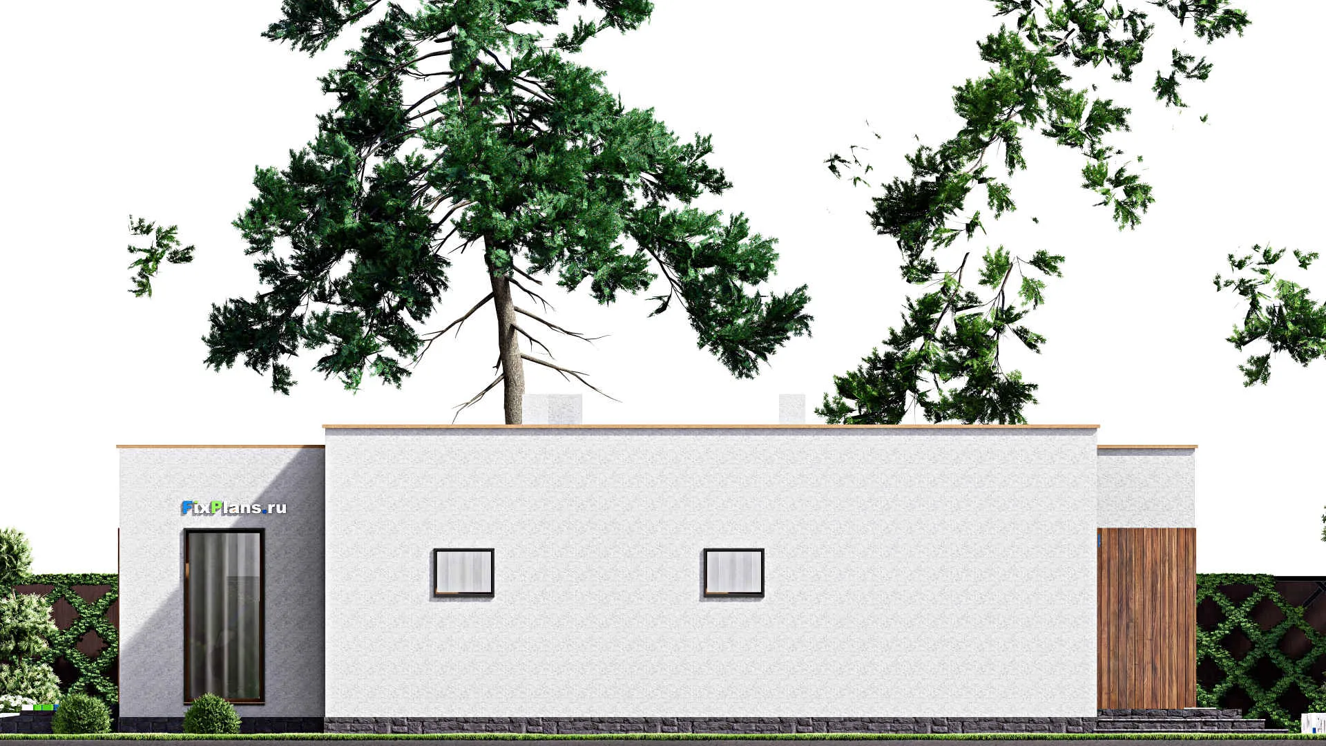 F-15839 - Проект одноэтажного дома 17 на 17, площадью 230 м² с террасой, гаражом на 2 машины и 3 спальнями