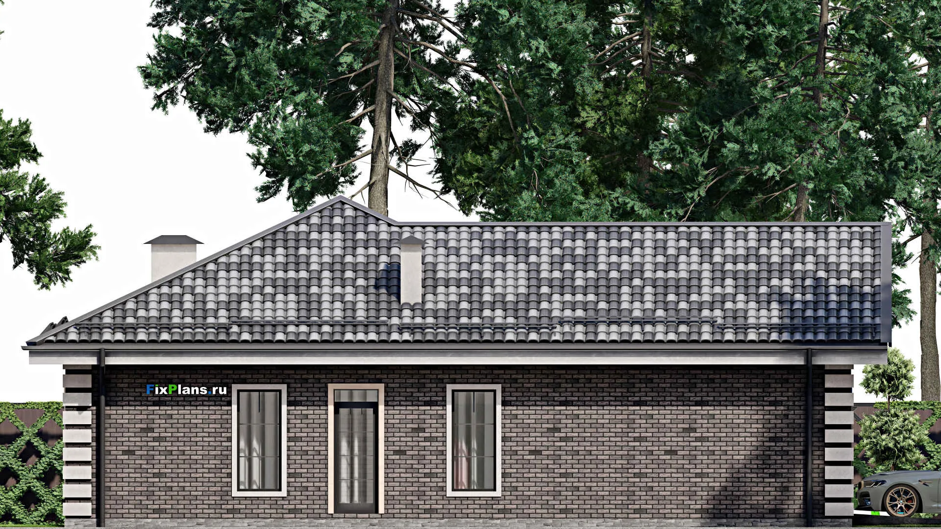 F-8144 - Проект одноэтажного дома 16 на 22, площадью 230 м² с баней, гаражом на 2 машины и 3 спальнями