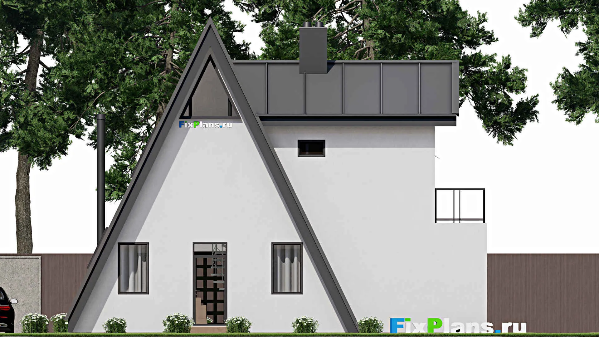 F-9755 - Проект дома с мансардой 13 на 13, площадью 200 м² с террасой, балконом и 3 спальнями