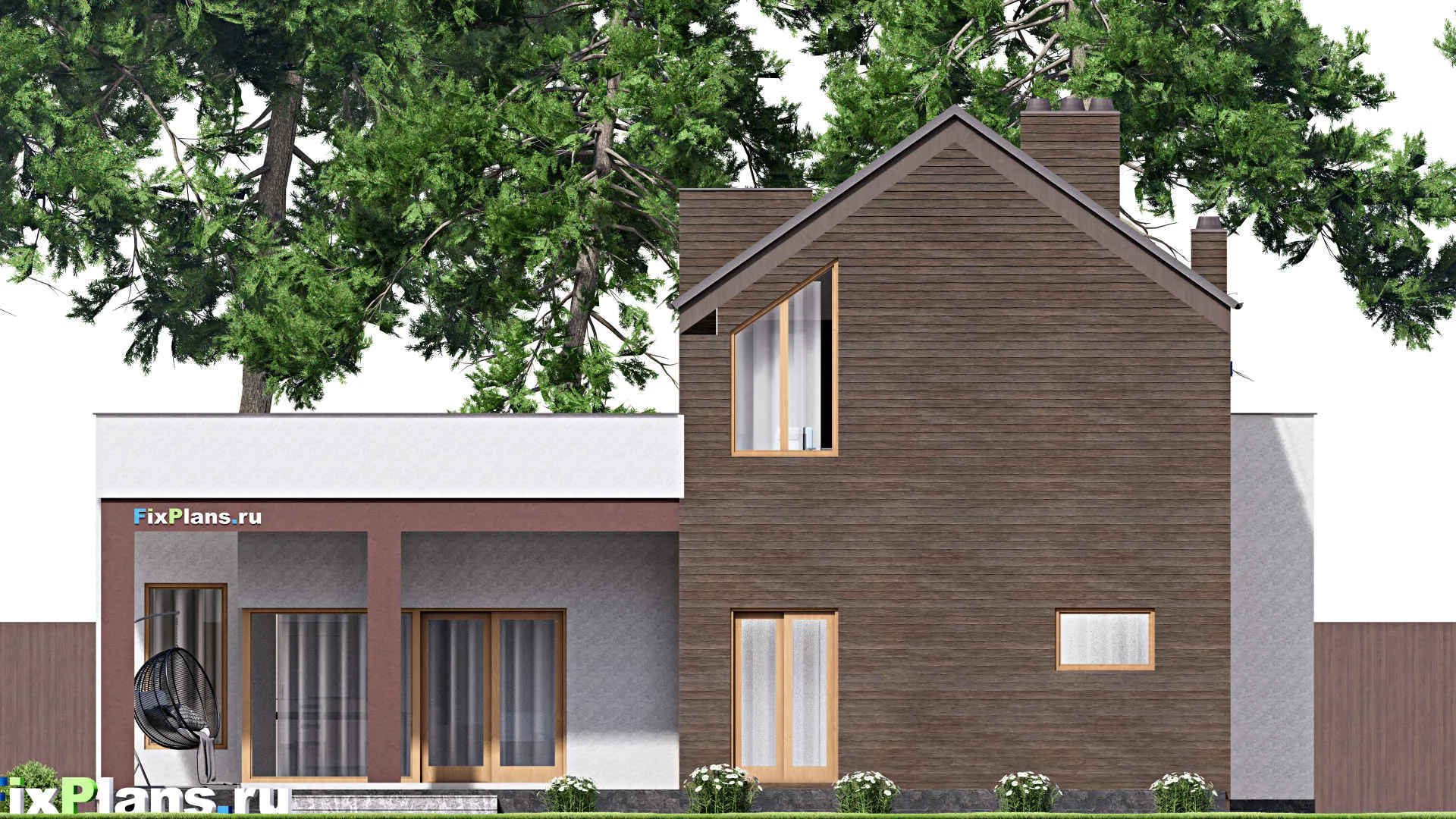 F-16109 - Проект дома с мансардой 15 на 20, площадью 420 м² с террасой, балконом, гаражом на 2 машины и 3 спальнями