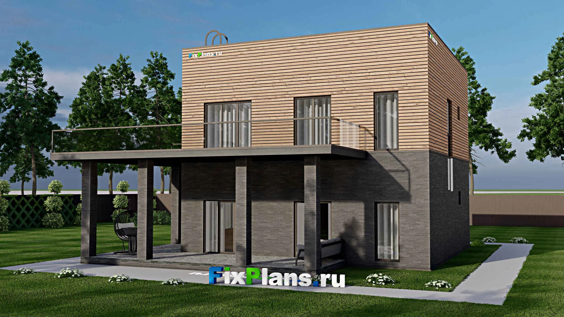 F-5120 - Проект двухэтажного дома 10 на 10, площадью 240 м² с террасой и 4 спальнями