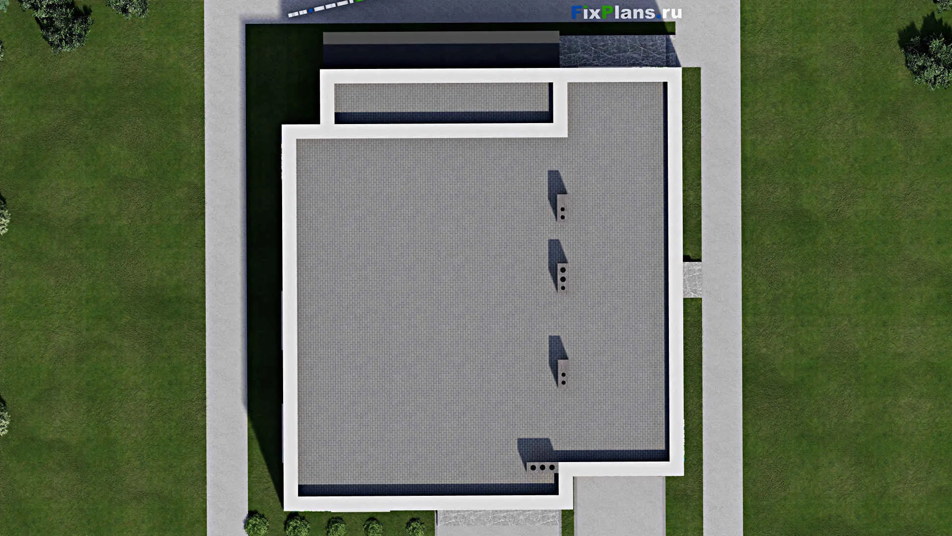 F-8540 - Проект одноэтажного дома 13 на 15, площадью 200 м² с террасой, гаражом на 1 машину и 3 спальнями