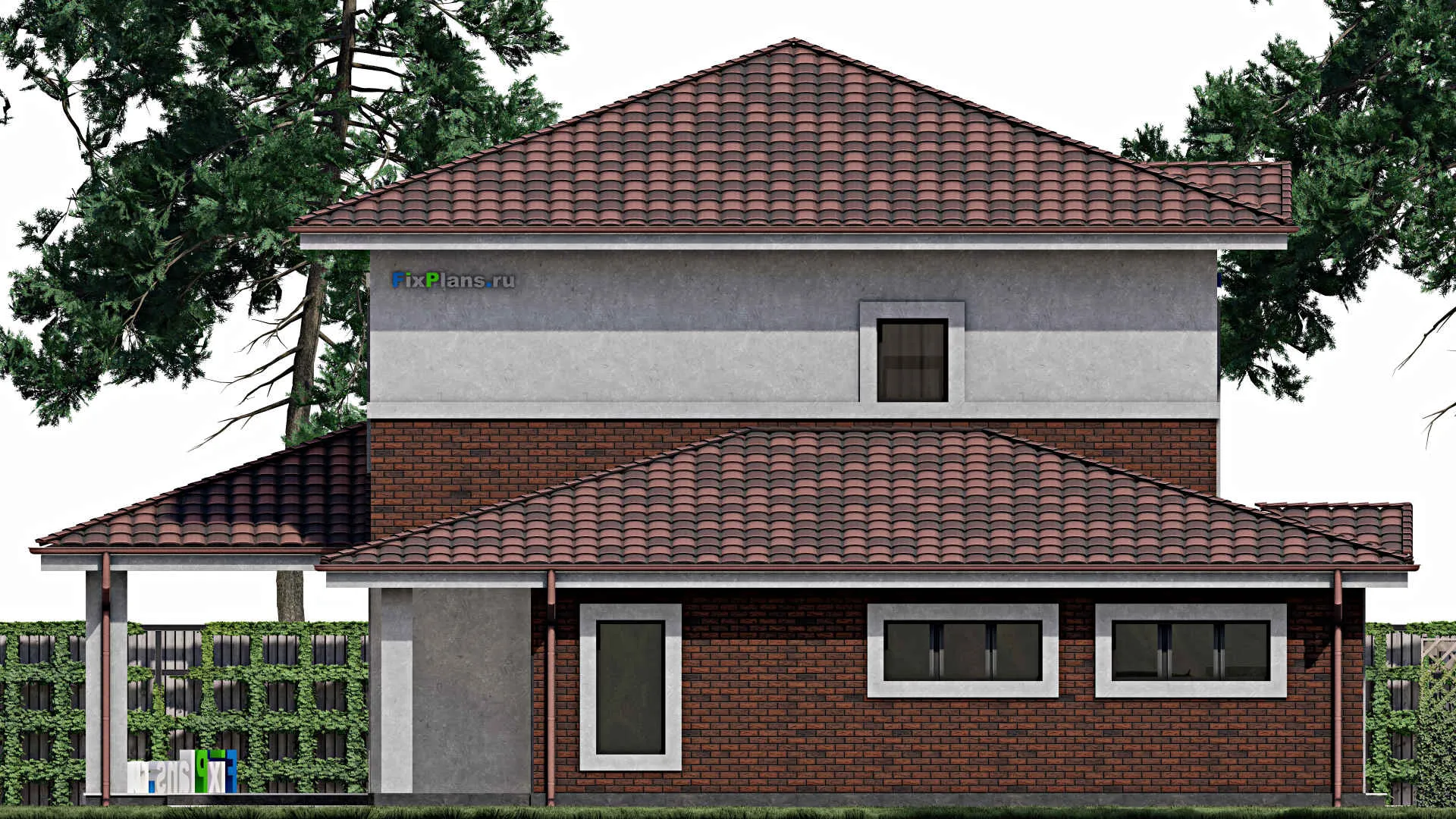 F-0476 - Проект двухэтажного дома 13 на 16, площадью 230 м² с террасой, гаражом на 1 машину и 3 спальнями
