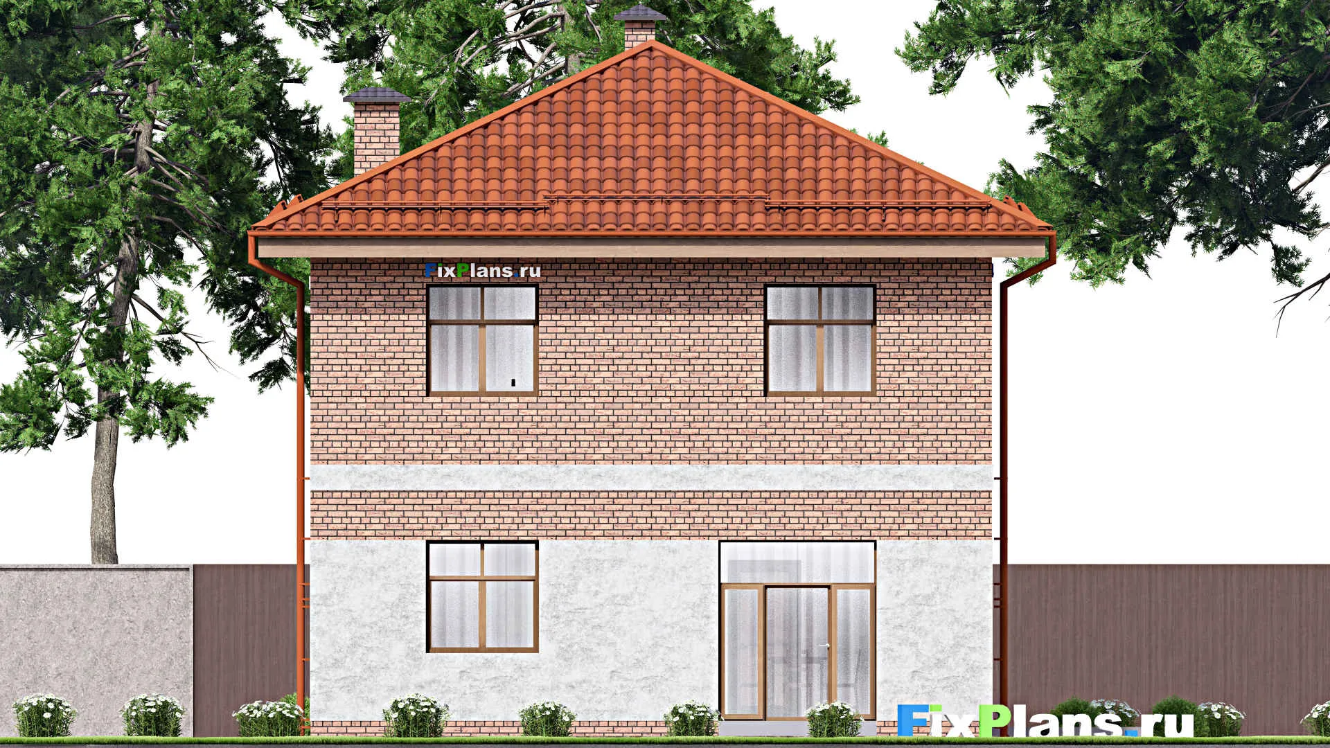 F-13418 - Проект двухэтажного дома 12 на 12, площадью 140 м² с террасой, балконом и 4 спальнями