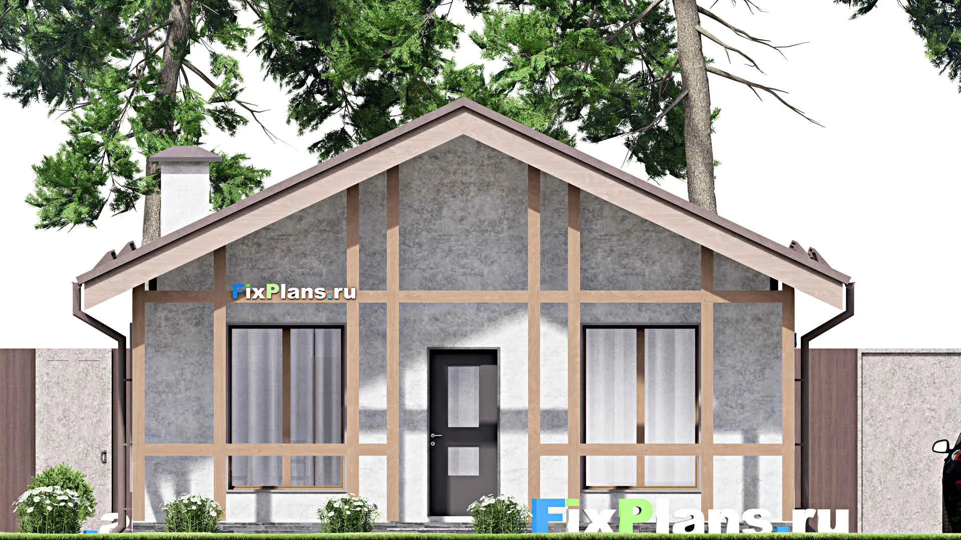 F-12653 - План одноэтажного дома 9 на 12, площадью 90 м² с террасой и 2 спальнями