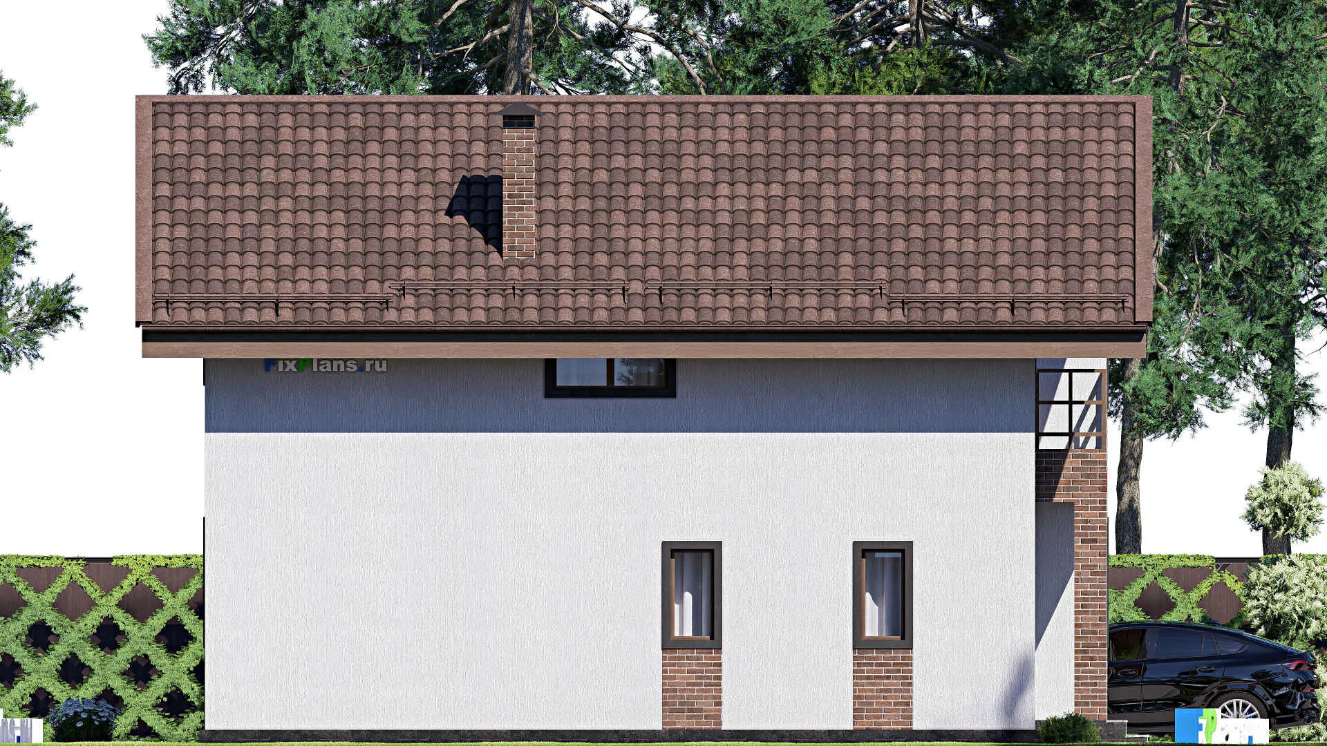 F-17603 - Проект дома с мансардой 11 на 12, площадью 150 м² с террасой и 2 спальнями