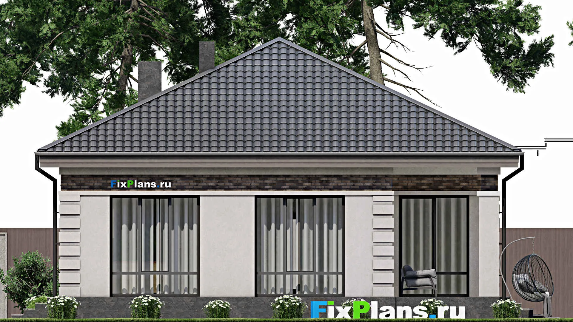 F-2096 - Проект одноэтажного дома 12 на 16, площадью 140 м² с террасой и 3 спальнями