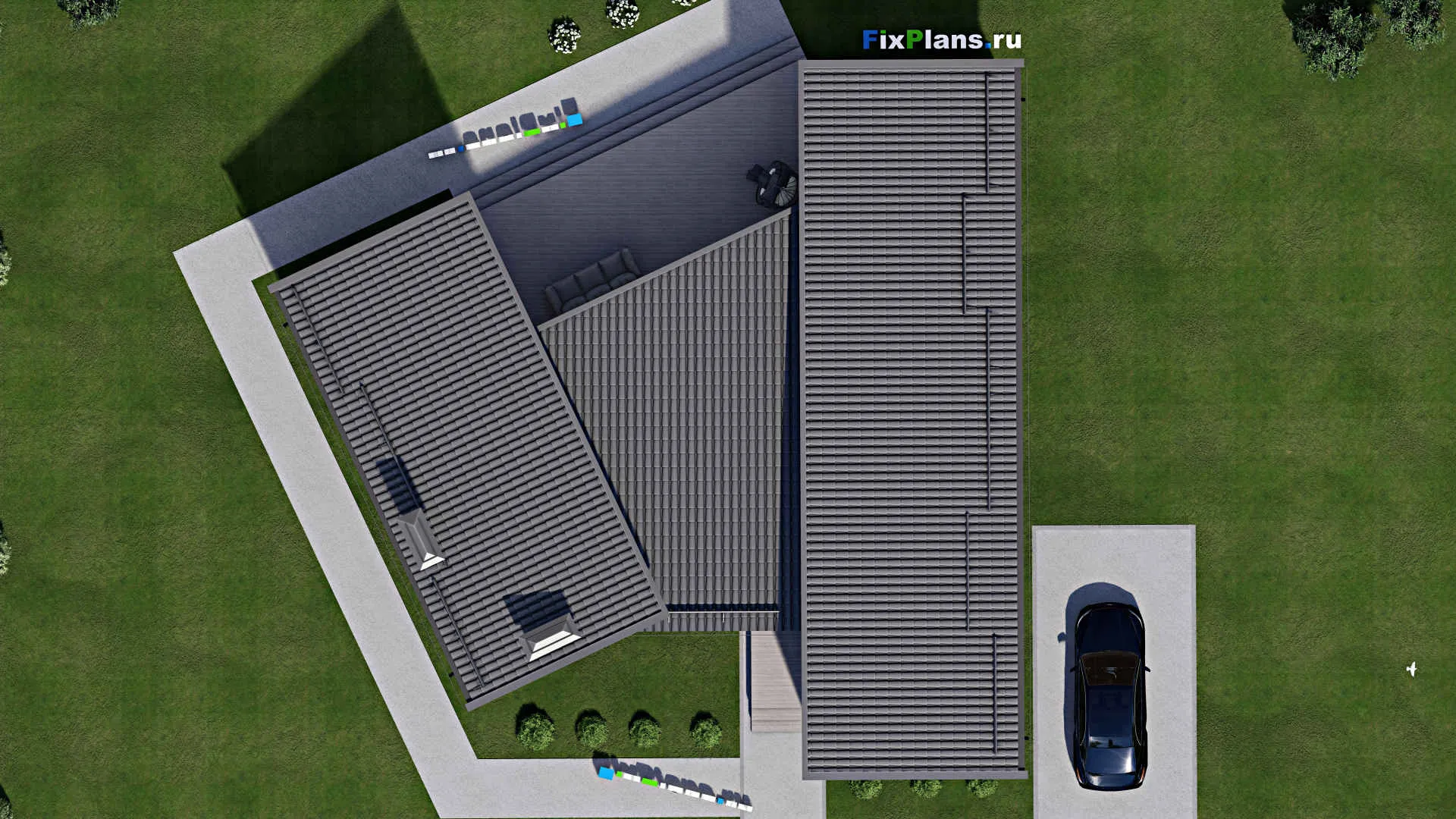 F-4211 - Проект одноэтажного дома 18 на 18, площадью 190 м² с террасой и 3 спальнями