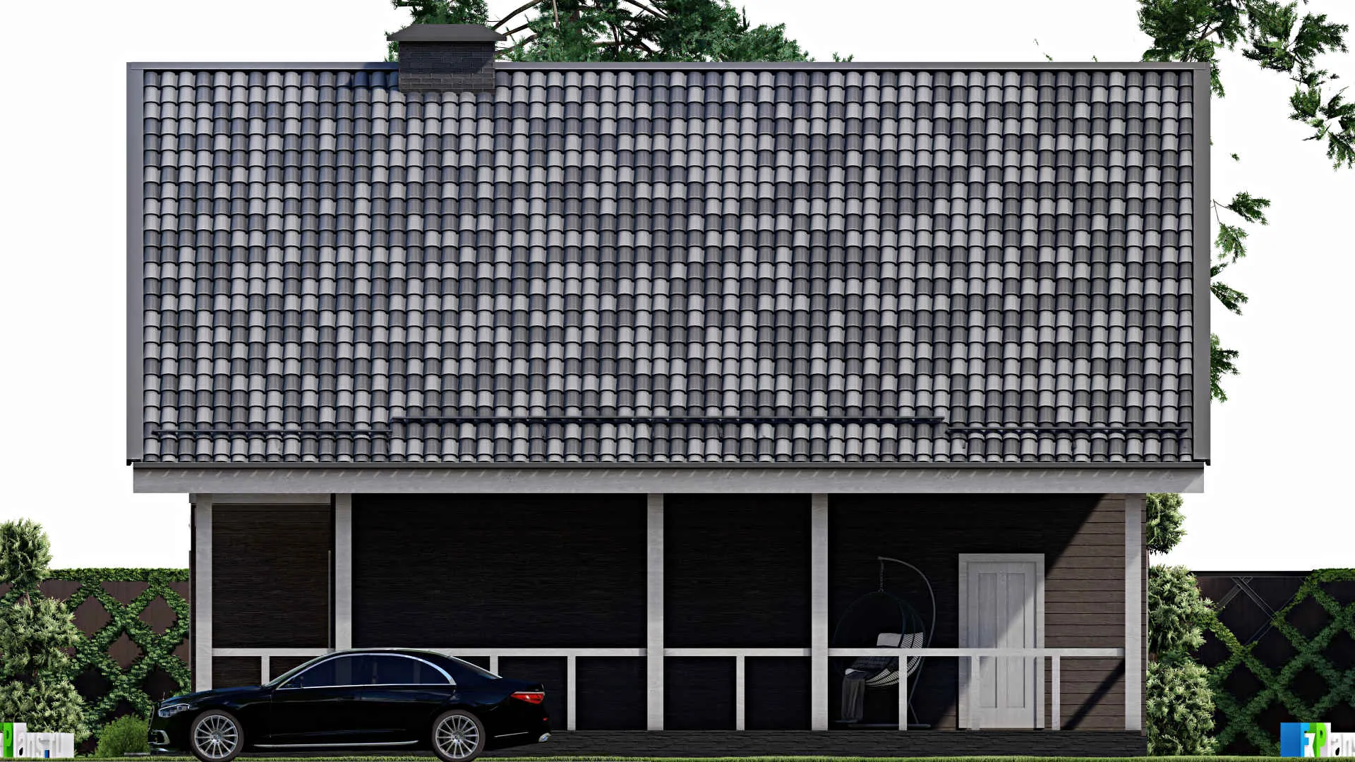 F-9638 - Проект дома с мансардой 11 на 12, площадью 210 м² с террасой, балконом и 6 спальнями