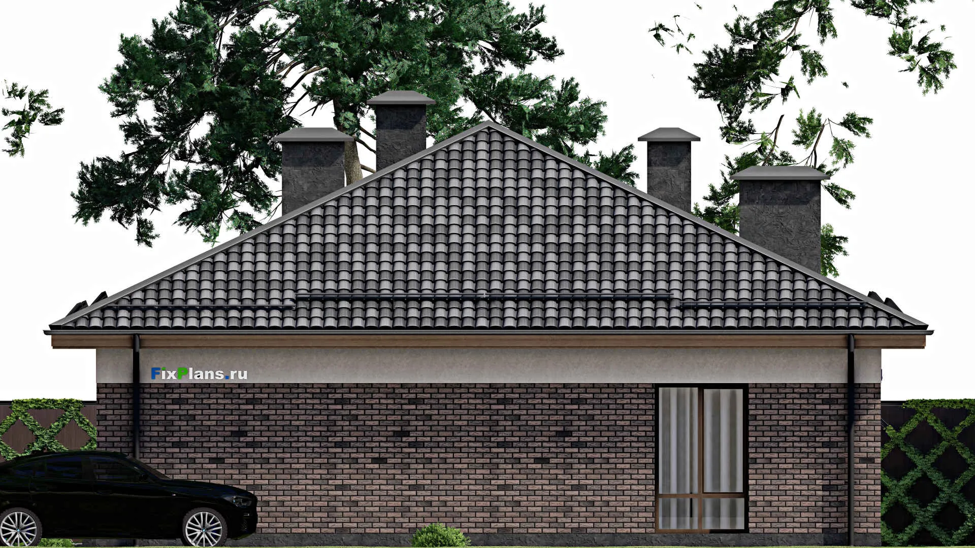 F-8072 - Проект одноэтажного дома 13 на 17, площадью 180 м² с террасой и 4 спальнями