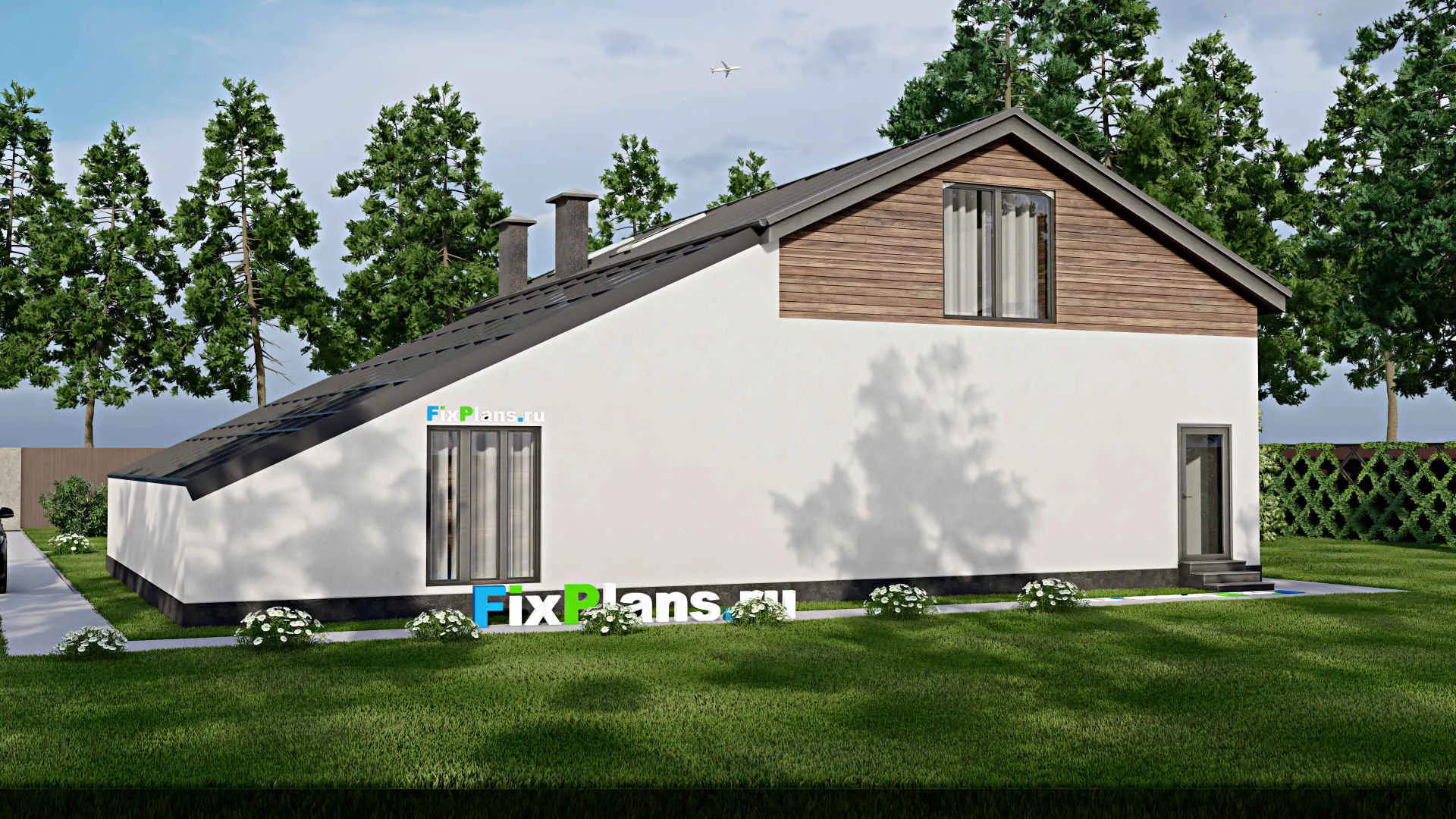 F-3959 - Проект дома с мансардой 14 на 17, площадью 190 м² с баней, бассейном и 1 спальнями