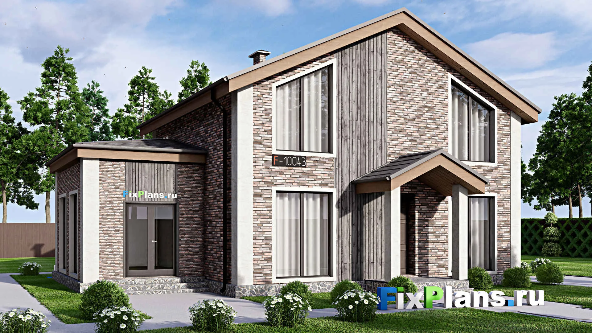 F-10043 - Проект дома с мансардой 10 на 14, площадью 140 м² с террасой и 4 спальнями