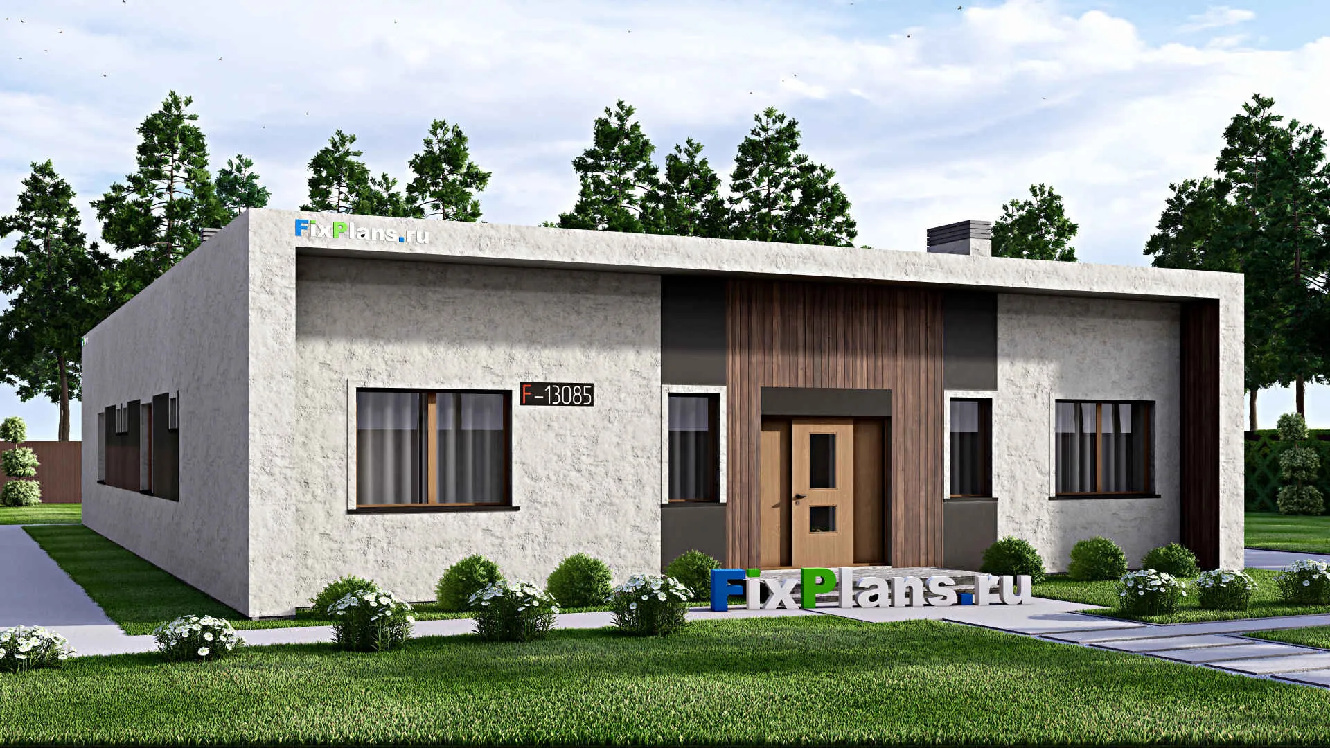 F-13085 - Проект одноэтажного дома 15 на 23, площадью 260 м² с террасой и 4 спальнями