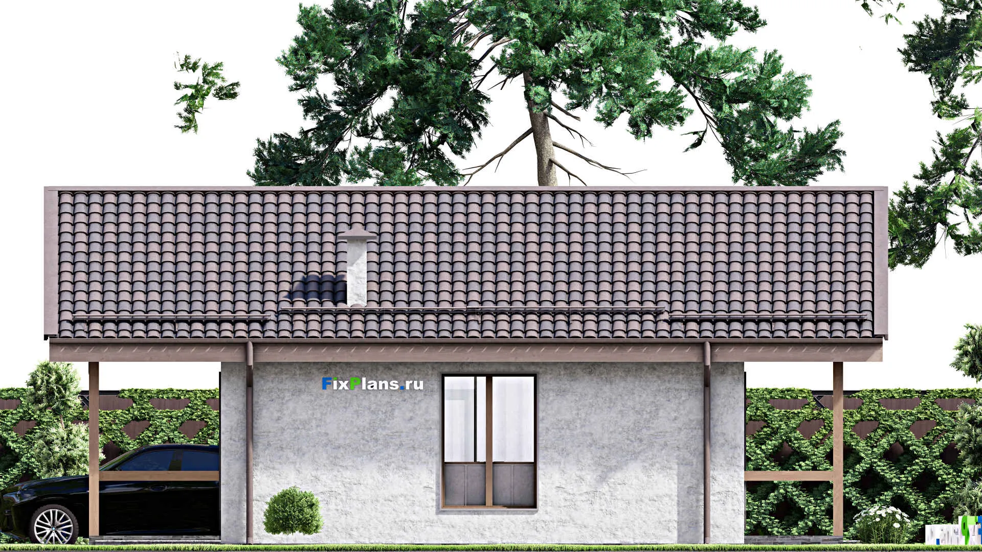 F-12653 - План одноэтажного дома 9 на 12, площадью 90 м² с террасой и 2 спальнями