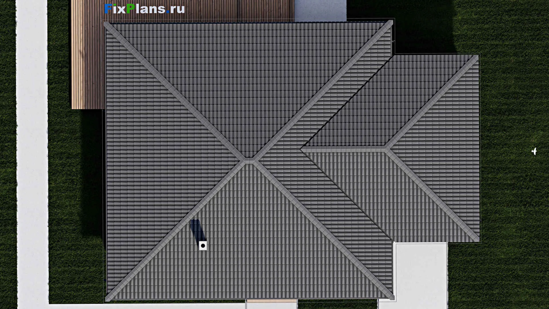 F-0350 - План одноэтажного дома 13 на 18, площадью 220 м² с террасой, гаражом на 1 машину и 3 спальнями