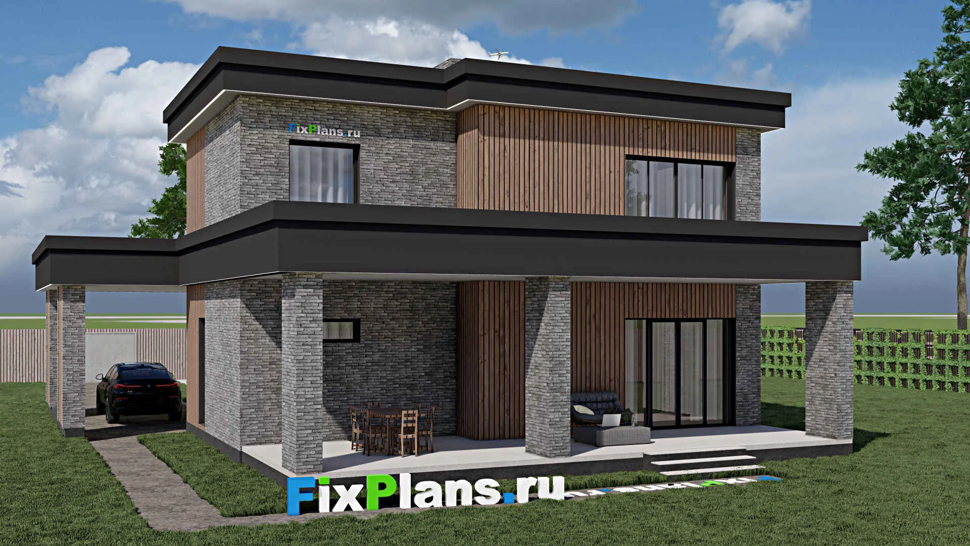 F-1124 - Проект двухэтажного дома 12 на 16, площадью 330 м² с террасой, балконом и 5 спальнями