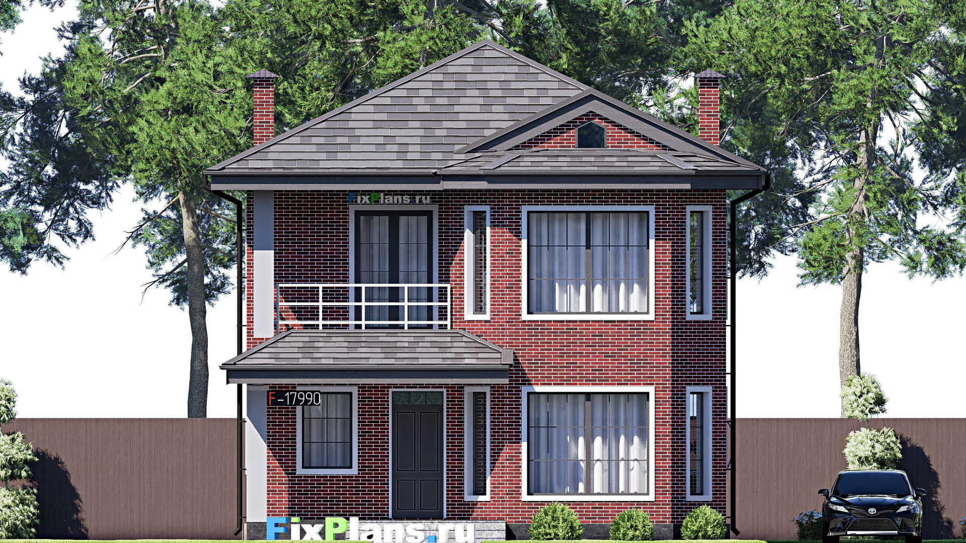 F-17990 - Проект двухэтажного дома 9 на 18, площадью 220 м² с террасой, балконом и 4 спальнями