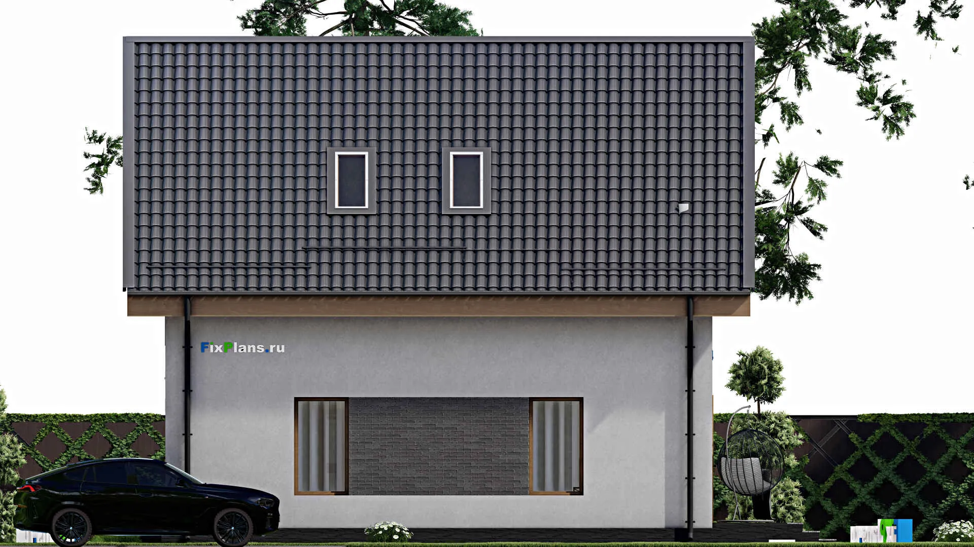 F-3851 - Проект дома с мансардой 10 на 10, площадью 180 м² с террасой, балконом и 4 спальнями